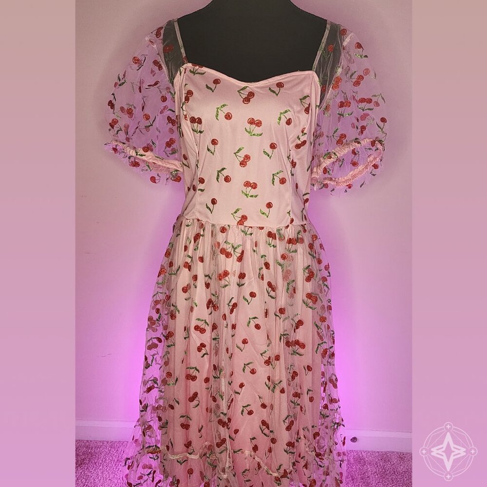Cherry Glitter Mesh Dress Plus Size
